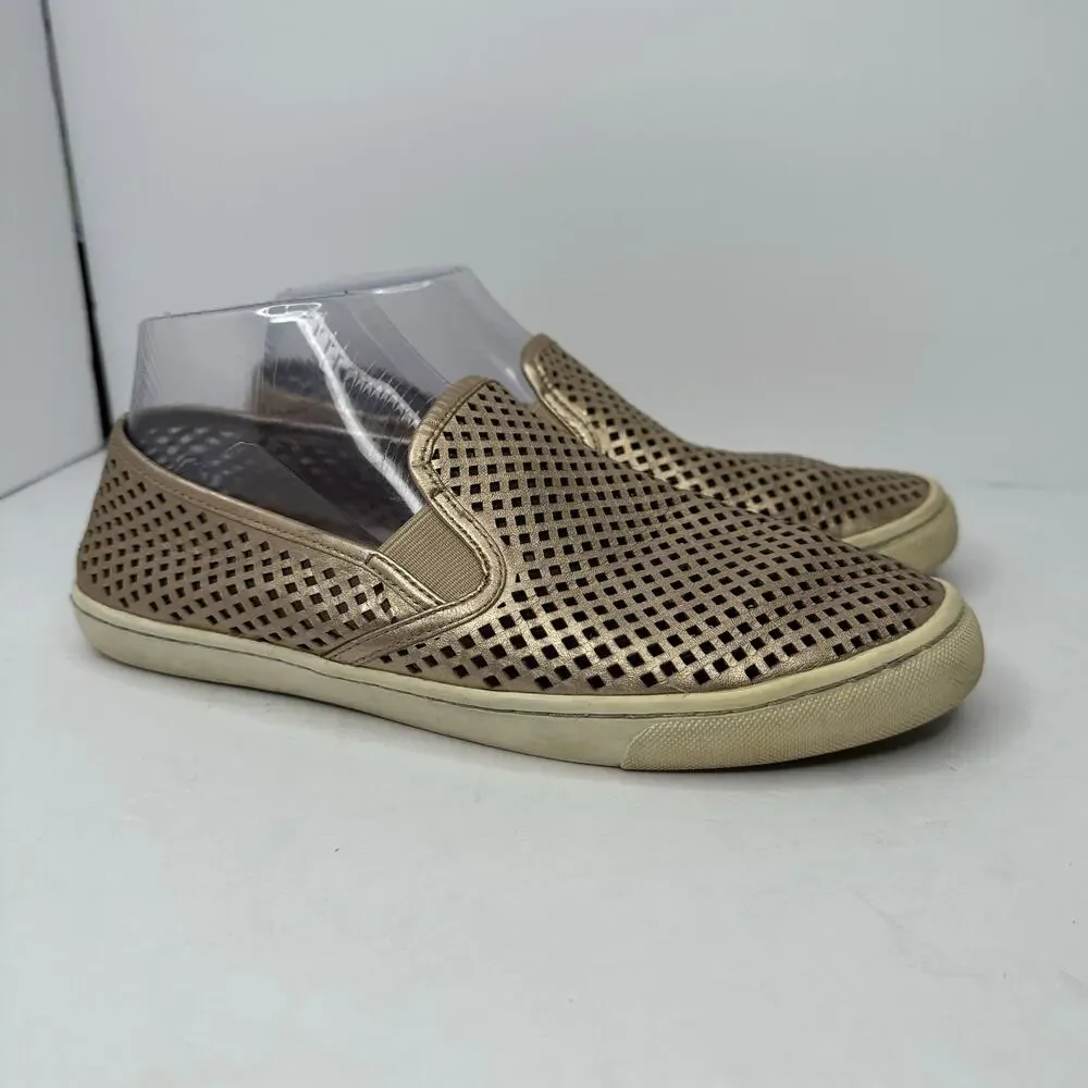 Tory Burch Women size 9.5 Metallic Gold Perforated Leather Slip On Shoes